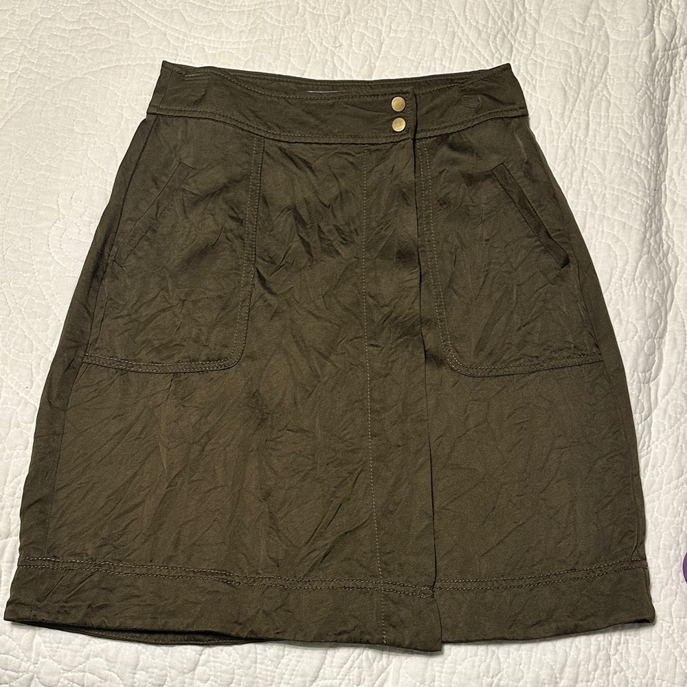0216 LOFT Dark Olive A-Line Skirt Womens 0P